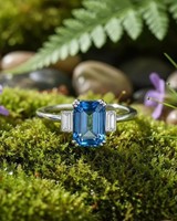 Bague moderne en zircon bleu de laboratoire taille émeraude, plaqué or 14K/18K, pierres latérales blanches AD, délicate et élégante, pour femme, mariage