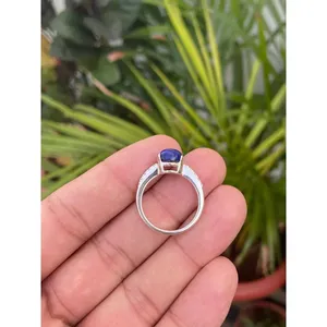 Lapis Lazuli Geometric Pattern Gemstone Ring 925 Sterling Silver Handmade Jewelry Wholesale Supplier - Product Image 4
