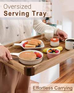 Bandeja de madera marrón para servir bandejas de madera Sheesham y Mango hechas a mano para aperitivos de té desayuno y decoración del hogar - Product Image 3