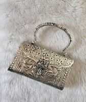 Dompet antik genggam perak kuningan antik India Dompet Clutch logam buatan tangan etnik untuk wanita