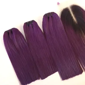 Short hair set to make wig Bone straight Purple color 100% Virgin Vietnamese Human hair No shedding No tangle genius weft