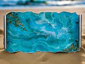 Meilleur plateau décoratif de service avec résine époxy Party Wedding Use et plateau de service en résine pour caboteur et poignée en laiton d'Inde - Product Image 3