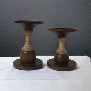 Antiguo Vintage estilo americano Mango madera artesanía lujo hogar Decoración Pilar vela soporte para Navidad bodas madera artesanal - Product Image 6