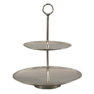 Présentoir à gâteaux en métal aluminium rond martelé Présentoir à cupcakes de luxe décoratif à 2 niveaux avec anneau - Product Image 1