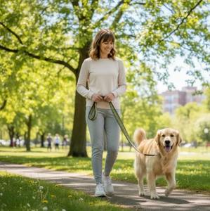 Ensemble laisse et collier pour chien, laisse moderne en polyester tissé avec rubans, collier à boucle réglable, crochet pivotant en métal durable - Product Image 1