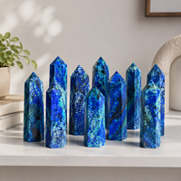 Tour de cristal d'azurite naturelle de 9 cm, pointe de pierre bleue polie, décoration d'intérieur, cadeau de collection