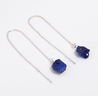 Boucles d'oreilles pendantes minimalistes en argent sterling 925 avec saphir brut pour femme, bijoux de tous les jours, boucles d'oreilles à fil en pierre, vente en gros