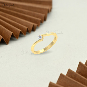 แหวนเพชรเม็ดเดี่ยวสีขาวตัดขนาด3มม. 14K สีเหลืองทองแฮนด์เมดงานแต่งงานงานเลี้ยงวันครบรอบ - Product Image 1