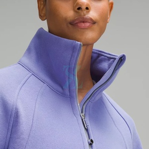 Sweats à demi-fermeture éclair en coton personnalisés de haute qualité Streetwear Sweats à demi-fermeture éclair tricotés en polaire Technique teint uni pour les femmes - Product Image 4