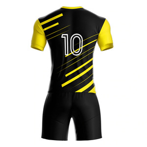 Conjunto de uniforme de fútbol de sublimación personalizado de patrón sólido transpirable Jersey de manga corta con cuello en V 100% tela de poliéster que absorbe la humedad - Product Image 2