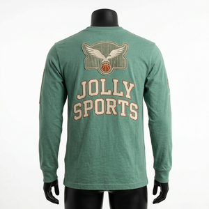 Elite 230 GSM cotton long sleeve t shirt men green breathable fabric embroidered patch <b>logo</b> custom print Long Sleeve T Shirts - Product Image 6