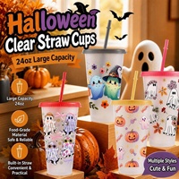 Gobelet d'Halloween personnalisé avec logo, 24 oz, en plastique avec couvercle et paille, sans BPA, réutilisable, motif tête de mort, pour fêtes, vente en gros