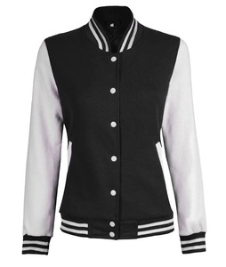 Vente en gros Prix bon marché Vêtements décontractés vierges couleur noire Cou côtelé Rayures Baseball Collage Plus Size Varsity Jackets - Product Image 1