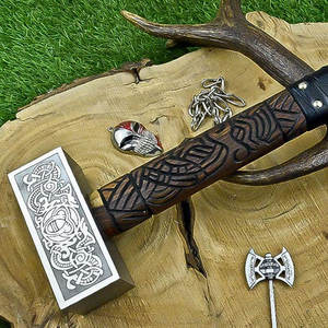 Marteau Viking de qualité industrielle fabriqué par un fabricant professionnel, forgé à la main en acier Damas, marteau à clous pour toiture, camping en plein air - Product Image 1