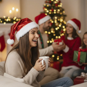 Chapeau de Père Noël de haute qualité de 40 cm, finition satinée, pour la décoration - Product Image 1