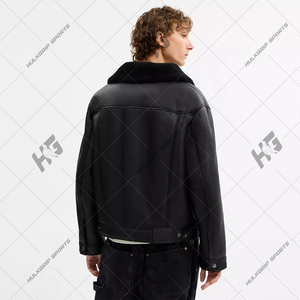 Chaqueta Bomber de Piel de Oveja Negra para Hombre, Impermeable, con Capucha y Cierre Frontal con Logotipo - Product Image 2