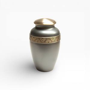 Urne funéraire en pierre gris granit foncé avec bordure dorée douce et finition polie pour un mémorial élégant - Product Image 3