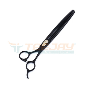 Ciseaux à effiler Teejay noirs, 28 dents, lame en acier inoxydable, manche long, pour droitiers, usage en salon de coiffure - Product Image 1