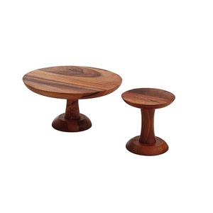 Set of 2 Wooden Cake Dessert Stand Round Shape Brown Color Cake <b>Chocolates</b> Server For Home Restaurant Use - Product Image 1