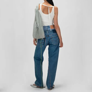 กางเกงยีนส์ขาตรงสำหรับผู้ชายกางเกงยีนส์ซักสีแบบลำลอง - Product Image 4