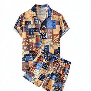 Ensemble de shorts imprimés pour hommes sur mesure - Motif ethnique tribal géométrique, tenue décontractée d'été en 2 pièces - Product Image 1