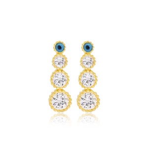 Round CZ Zircon Stone <b>Stud</b> <b>Earrings</b> Turkish Wholesale Eye Style Handmade 925 Sterling Silver Jewelry <b>Fine</b> Jewellery - Product Image 1