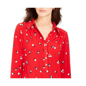 T-shirt da donna Charter Club a manica 3/4 stampata, traspirante, rossa, taglia XS, in maglia di spandex con logo, modello polo - Product Image 2