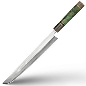 Auténtico Cuchillo Japonés Yanagiba para Sushi y Sashimi - Hoja de Acero de Damasco Forjada a Mano con Mango de Ébano - Product Image 1