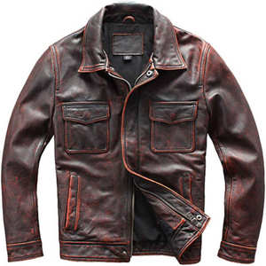 Chaqueta de cuero genuino de vaca Vintage para hombre, prendas de vestir informales clásicas a la moda con cierre de cremallera para montar en motocicleta en invierno - Product Image 6