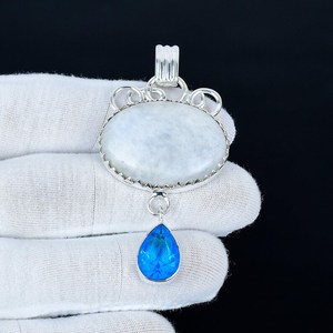 Pendentif en pierre de lune, argent sterling 925 massif, fait à la main, bijoux bohèmes de créateur, pendentif, cadeaux d'anniversaire pour femmes et enfants - Product Image 1