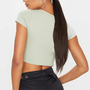 Camiseta sin mangas acanalada de algodón con logotipo personalizado al por mayor para mujer, Top corto de punto con cuello redondo para ropa de discoteca - Product Image 2