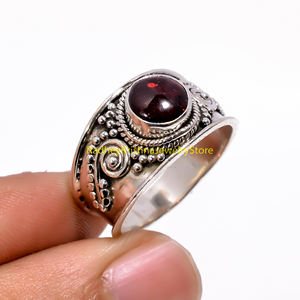 Anillo de banda hecho a mano de plata de ley 925 con granate natural tribal vintage, regalo para mujer, novia, unisex, regalo de Navidad - Product Image 4