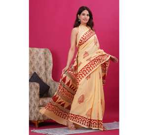 2025 nouvelle Collection main bloc imprimé coton Mulmul Saree attaché Blouse doux indien pakistanais Culture femmes fêtes d'été - Product Image 4