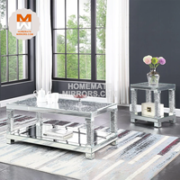 Table basse miroir moderne bon marché chaud sertie de diamants écrasés