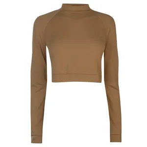 Dames Lange Mouwen Opstaande Kraag Crop Top Strakke Pasvorm Skinny Half Shirt Voor Dames Korte Lengte Cropped Tops