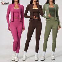 Ensemble de yoga 3 pièces personnalisé Uwell pour femme – Tenue de sport respirante avec soutien-gorge de sport, ensemble d'entraînement et veste zippée – Idéal pour le fitness et le yoga