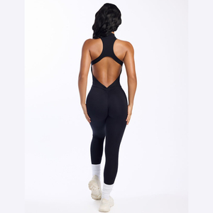 Venta al por mayor personalizado Yoga Fitness mono Halter V-Back de una pieza de entrenamiento Shapewear secado rápido de cintura alta de poliéster Spandex - Product Image 3