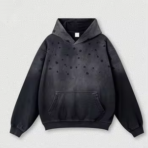 Sudadera con Capucha para Hombre, Estilo Vintage Francés, 100% Algodón, Lavada, Desgastada, Gruesa, con Doble Cremallera y Diseño de Salpicaduras de Pintura, Alta Calidad OEM - Product Image 6