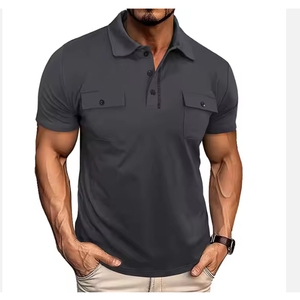 Chemise décontractée pour homme en coton 100% tricoté respirant à manches courtes avec logo sur le devant - Product Image 4