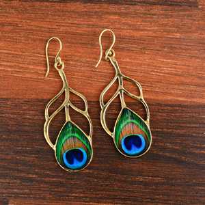 fashion new 18k <b>Gold</b> Plated Peacock Feather <b>Dangle</b> <b>Earring</b> Nature Inspired Brass Feather Vintage <b>Earring</b> Wholesale Drop <b>Earring</b> - Product Image 2