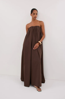Robe longue bustier marron style bohème chic pour femme, 100% coton, unie, vintage, écologique, respirante, lavable, teinte unie