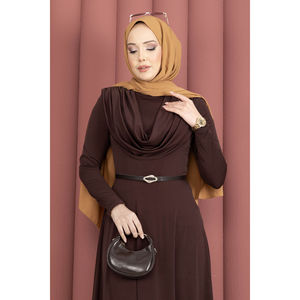 Vestido marrón de una pieza Sandy con cuello en V, cintura imperio, estampado floral, transpirable, con volantes y apliques para ocasiones diurnas - Product Image 2