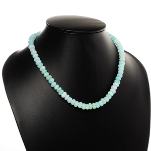 Collar de cuentas Rondelle lisas de ópalo azul, cuentas de melón de piedras preciosas talladas a mano, collar de cuentas tallado a mano, Gargantilla hecha a mano - Product Image 6