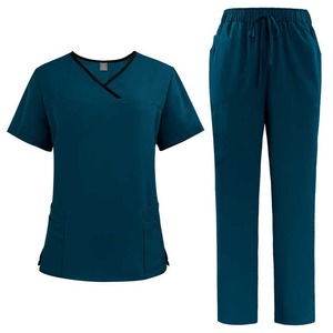 Cómodo transpirable Spandex mujeres de dos piezas de enfermería Scrubs Set logotipo personalizado Hospital Jogger uniformes al por mayor de lona - Product Image 2