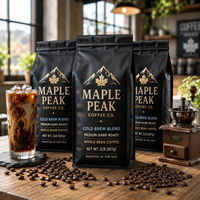Sacs à café mats noirs AT PACK de 2 lb avec fermeture à lien métallique, emballage personnalisé à soufflets latéraux pour torréfacteurs de café