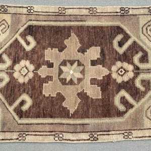 Turkish Rug, 1.7x2.9 ft Vintage Rug, <b>Brown</b> Beige Bordered <b>Wool</b> Rug - Product Image 3