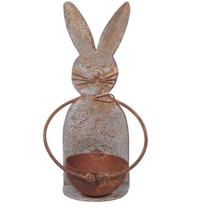 Portavelas de conejo con acabado gris y marrón, ranuras para quemador de velas de hierro para sala de estar, regalos de Diwali, decoración del hogar, aspecto Natural - Product Image 2