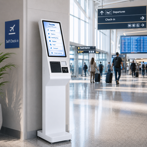 Kiosque en libre-service à écran tactile de 15,6, 21,5 et 32 pouces, écran LCD sur pied pour l'impression de billets dans les aéroports et les gares ferroviaires - Product Image 1