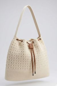 Bolso Tote de Ganchillo Acrílico Estilo Boho Chic para Mujer, Cierre con Cordón, Estilo Playa para Todas las Temporadas, Hecho a Mano, Color Sólido, Casual, para Uso Diario - Product Image 2