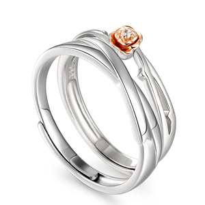 Jeulia One Love, alliances de mariage ajustables en argent sterling plaqué or rose pour couple - Product Image 3